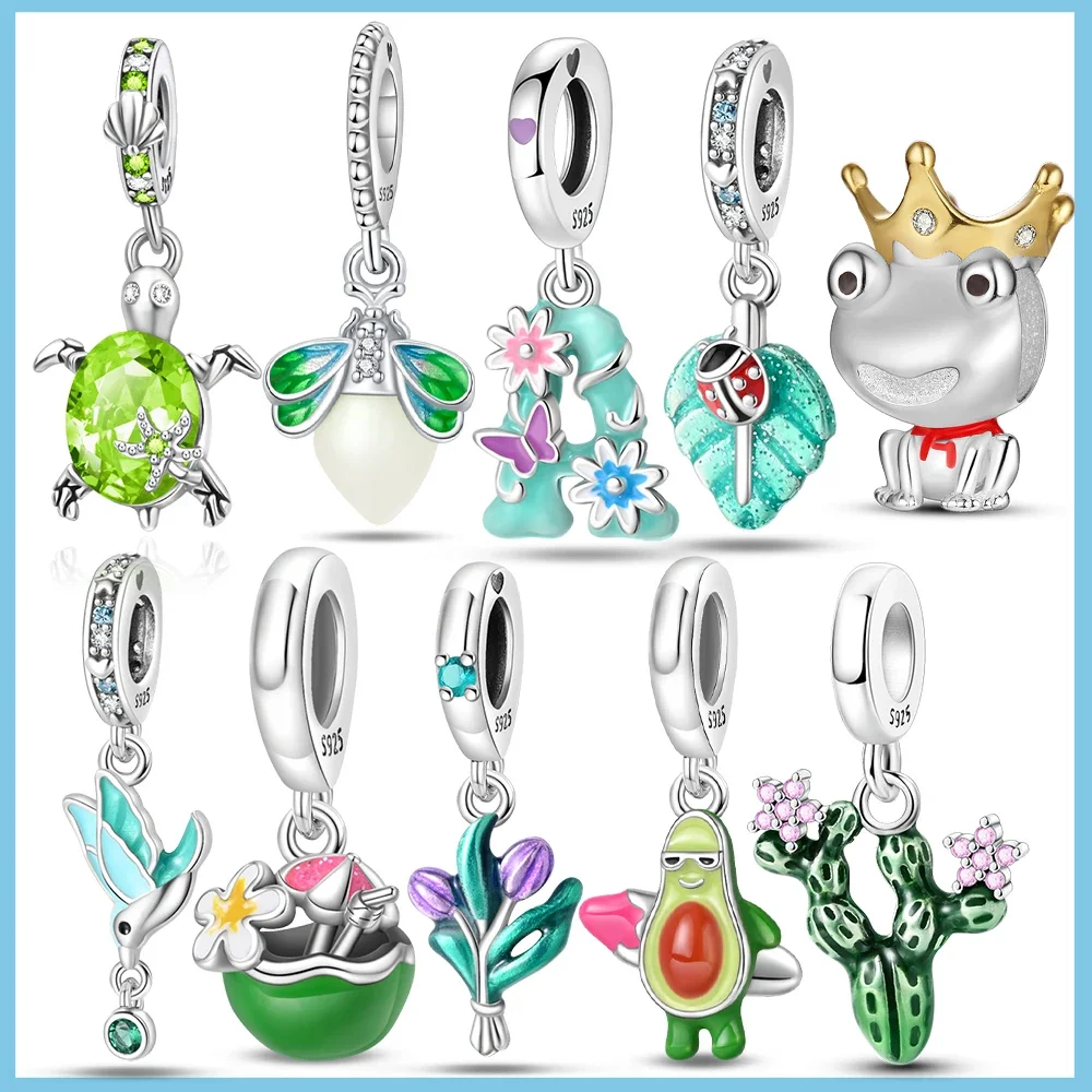 Sterling 925 Silver Charm Cute Animal Climbing Frog Charm Blue Green Fit Original Charm Women Bracelet Gift