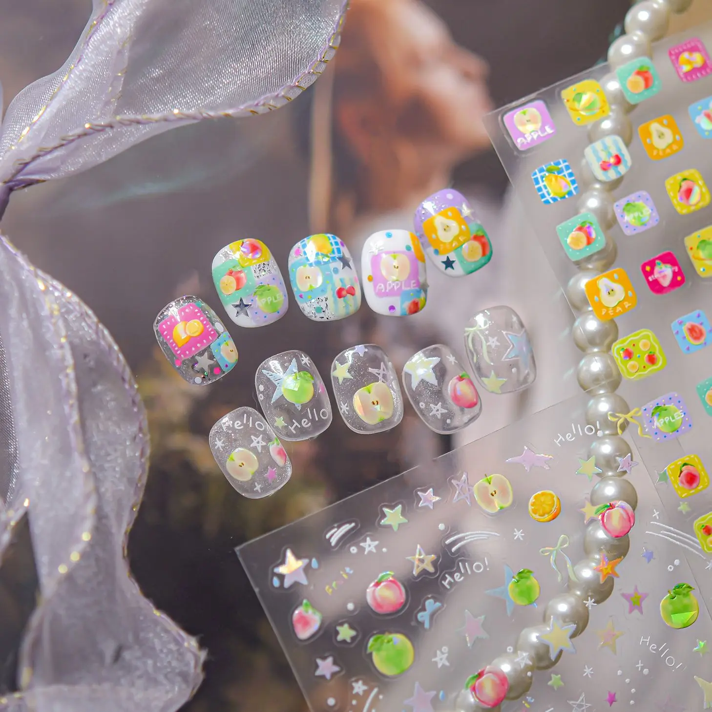 Verano Flash colorido fruta estrella alta calidad Nail Art pegatina diseño decoración calcomanías DIY arte manicura T-5160