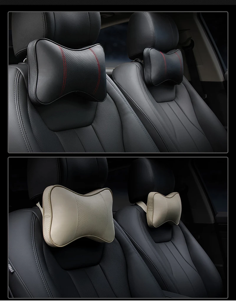 2PCS Top Qualität Rindsleder Auto Hals Kissen Kopfstütze Hals Kissen Unterstützung Auto Universal Sitz Weiche Atmungsaktive Innen Dekoration – Detail 2