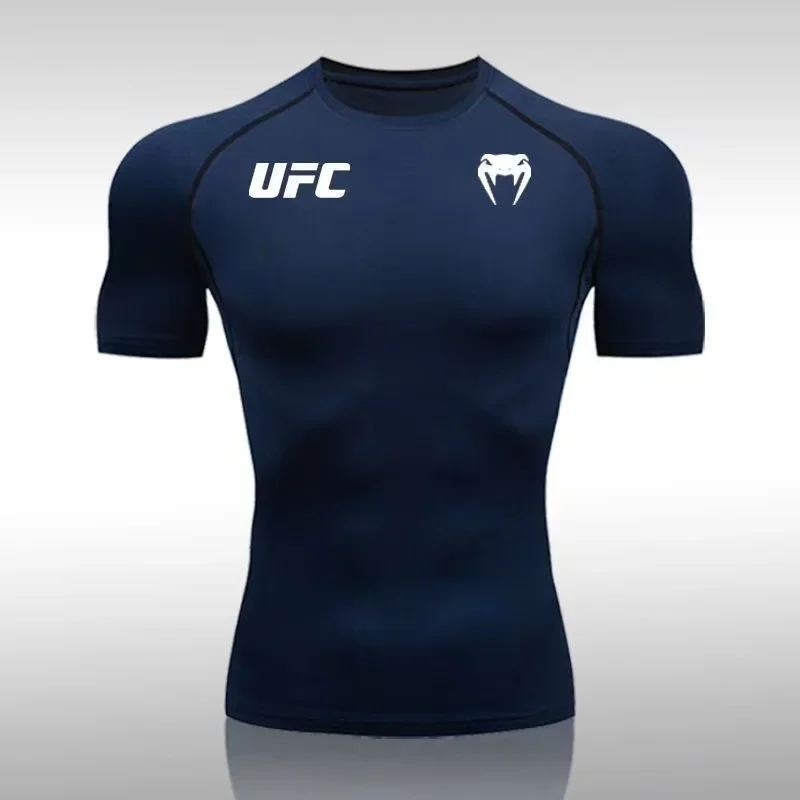 압박 티셔츠 남성용 빠른 건조 반팔 여름 피트니스 러닝 셔츠 타이트 핏 탑 UFC 프린트 남성용 트레이닝