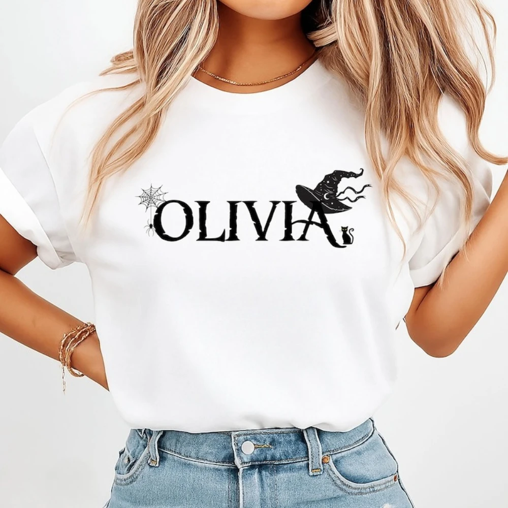 

Жуткий сезонный подарок на Хэллоуин, шляпа ведьмы, футболка с принтом, топы, простой стиль, классическая футболка с буквами, унисекс, хлопковые повседневные топы