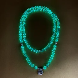 8mm Blue Beaded 108 Mala Bracelet Meditation Yoga Healing Jewelry With Lotus Charm Women's Bangle,Luminous Bracelet