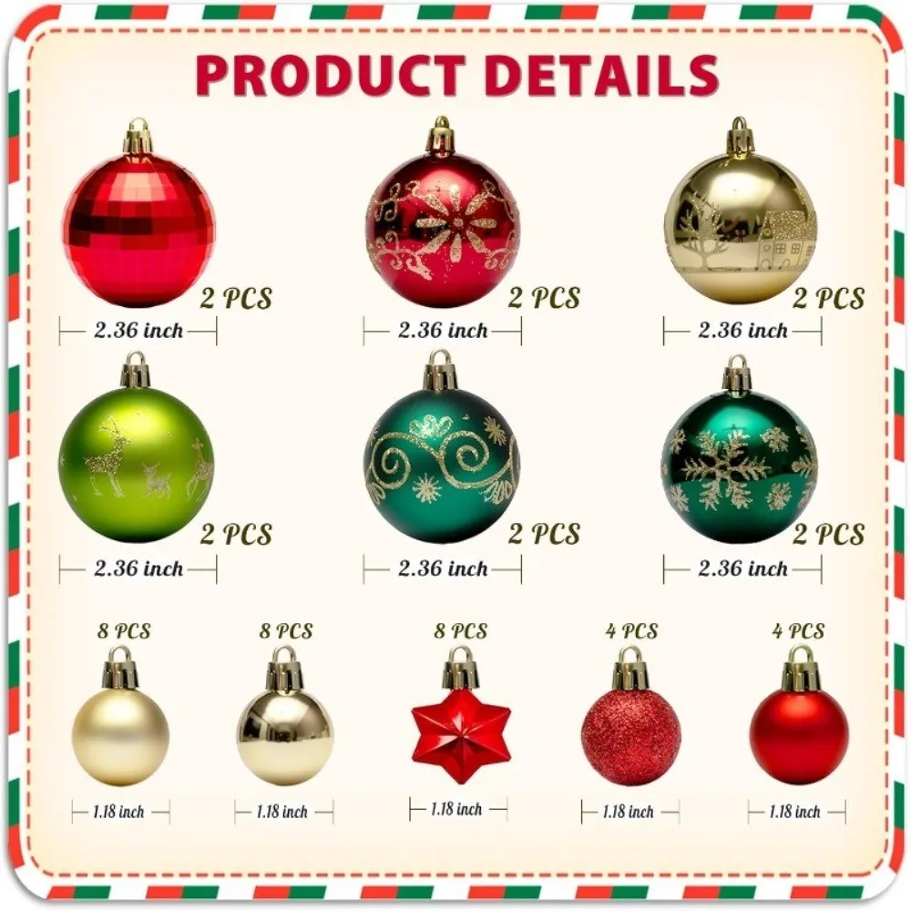 44Pcs Christmas Ball Ornaments 3/6CM Xmas Baubles For Christmas Tree Wreath Garland Navidad Home New Year 2026 Pendant Decor