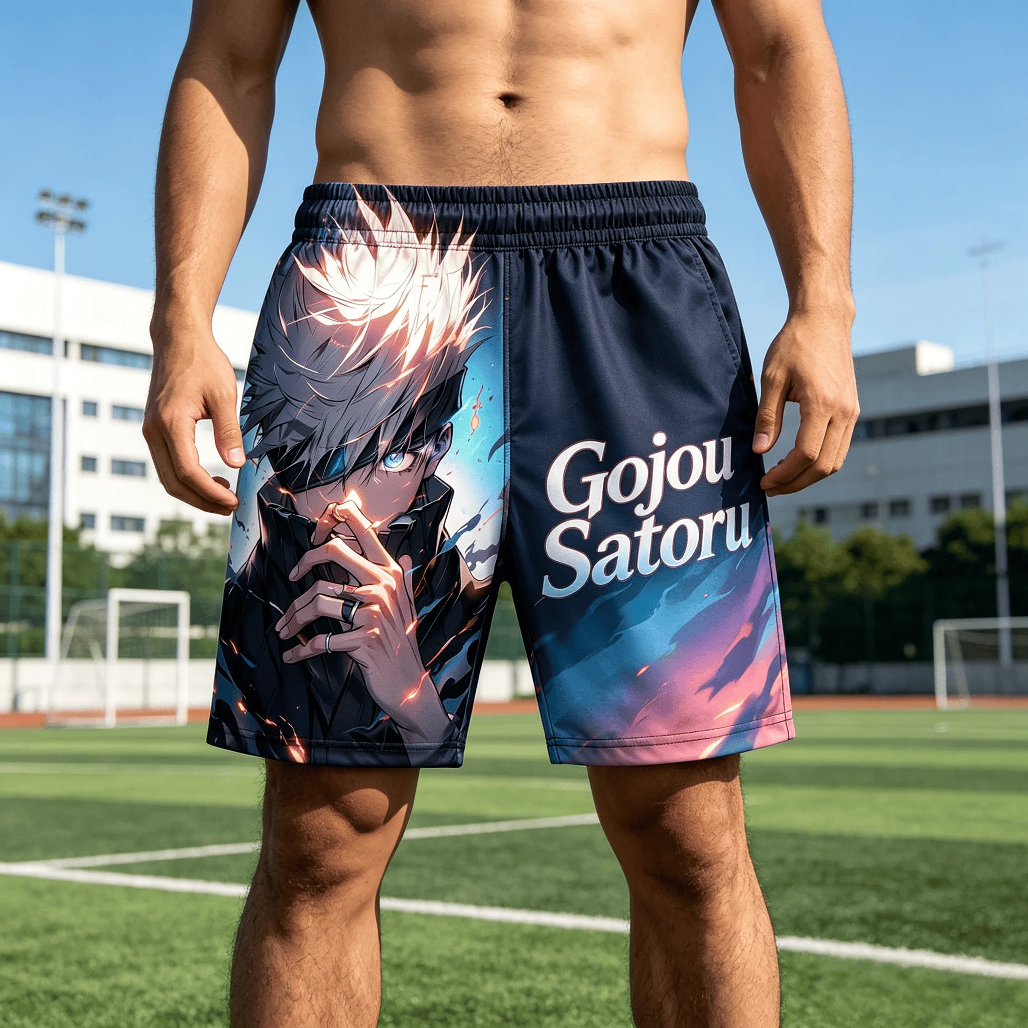 2026 New Jujutsu Kaisen Gojo Satoru Men's Shorts, Anime Print Breathable Quick Dry Beach Board Shorts, Casual  Sports  Shorts