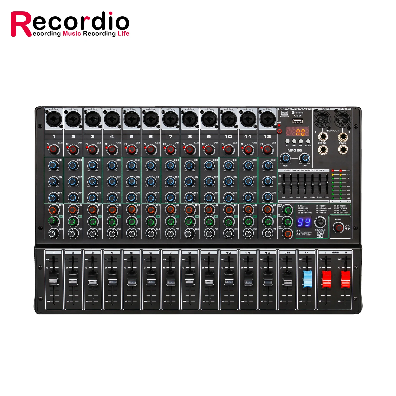 GAX-TK12 High quality 99 DSP digital reverb effects 12 channel professional mixer with Usb stage performance DJ equipment