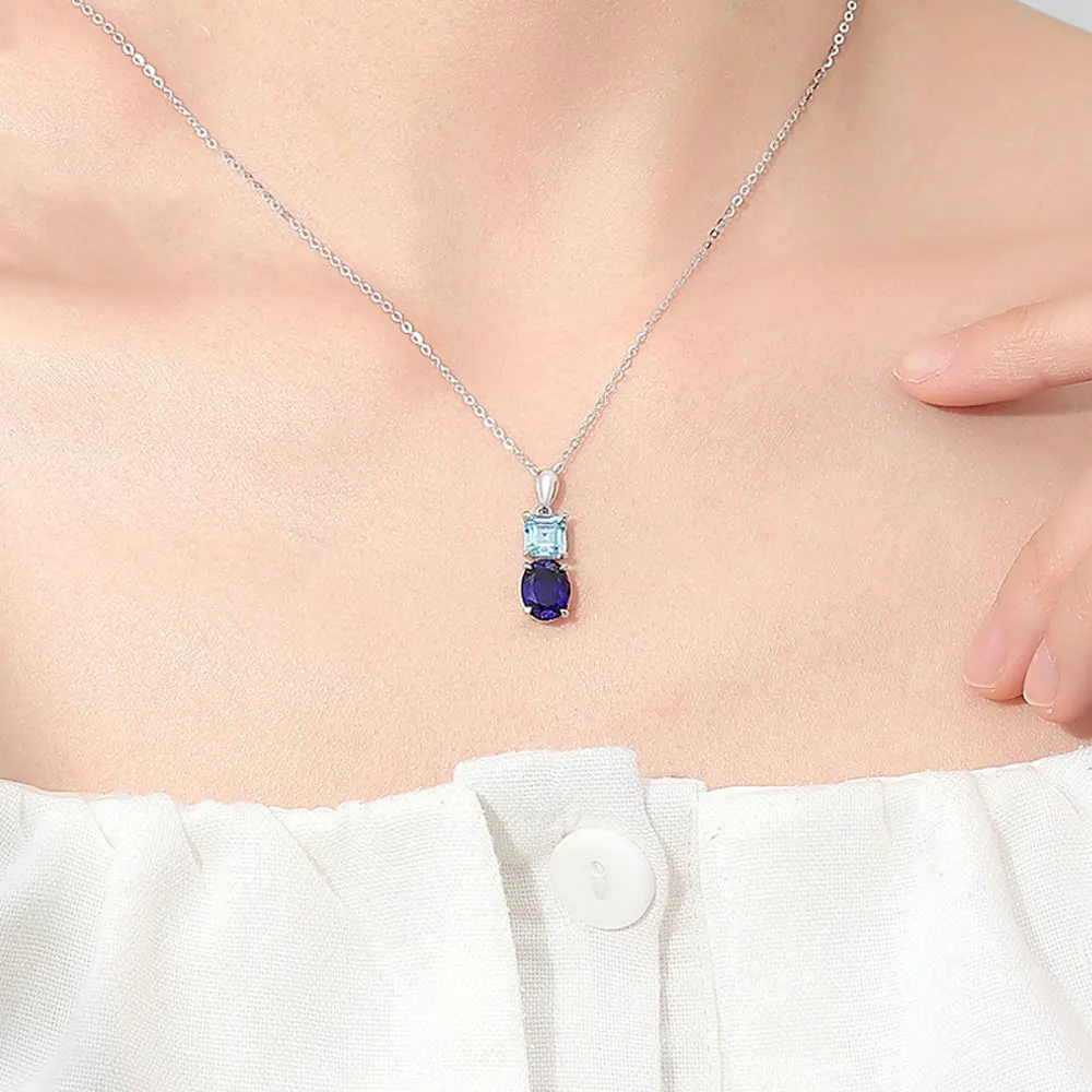 S925 Pure Silver Cultivated Blue Gemstone Royal Ladies Flash O Necklace Fashionable and Elegant Light Luxury Valentine's Day/Commemorative Gift Birthday Gift Holiday Gift Unique Jewelry