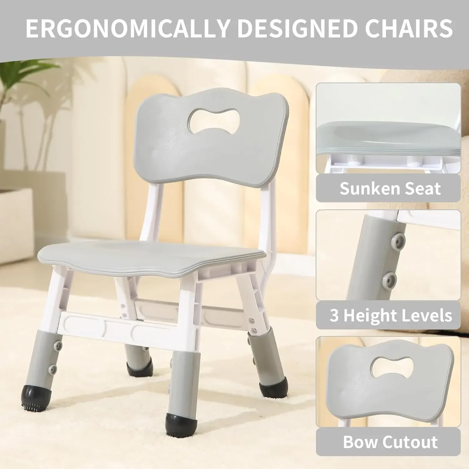 Kids Table and 4 Chairs Set, Height Adjustable Toddler Table and Chairs Set with Rubber Foot Covers, Graffiti Desktop Children