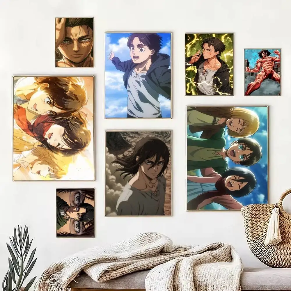 Attack on Titan Eren Yeager Anime Poster Waterproof Wall Art Sticker For Bar Living Room Vintage Decor High Quality Print Gift