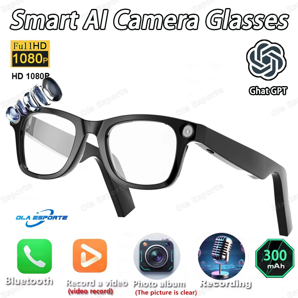 

Dual lenses HD AI Smart Glasses Chat GPT 500W Camera Bluetooth Call 300Mah Battery Voice Assistant Control Smart Sunglasses 2025