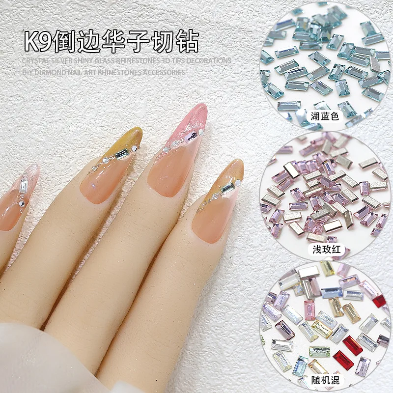50 STKS Sparkle K9 Kleurrijke 2x4mm Rect Afgeschuinde Diamanten Kristal Strips Glas Nail Art Steentjes Decoraties Manicure Charms