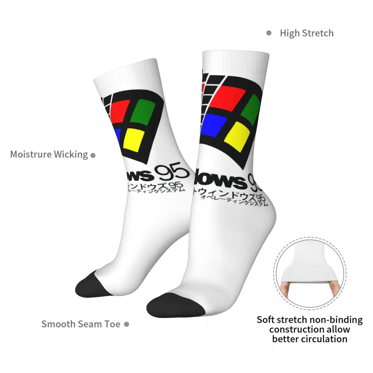 Windows 95-Strümpfe, Computer-Logo-Design, Gothic-Socken, Frühlings-Anti-Rutsch-Socken, Paar Socken in Outdoor-Qualität
