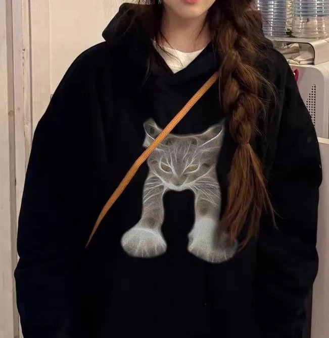 Retro Hooded New Hoodie for Women in Autumn and Winter  with Plush and Lazy Style  Thick Coat  Loose Top