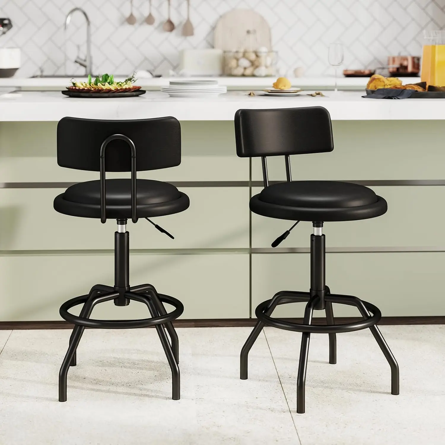 Costway Adjustable Height Bar Stool, 360 Degree Swivel, Modern Guitar Stool For High Ergonomic Seating, With Pu Leather