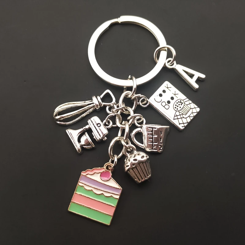 

New A-Z Letter Fashion Kitchen Keychain Recipe Cake Baking Accessories Charm Cake Maker Bread Keychain Chef Jewelry Gift