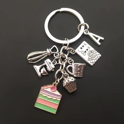 New A-Z Letter Fashion Kitchen Keychain Recipe Cake Baking Accessories Charm Cake Maker Bread Keychain Chef Jewelry Gift