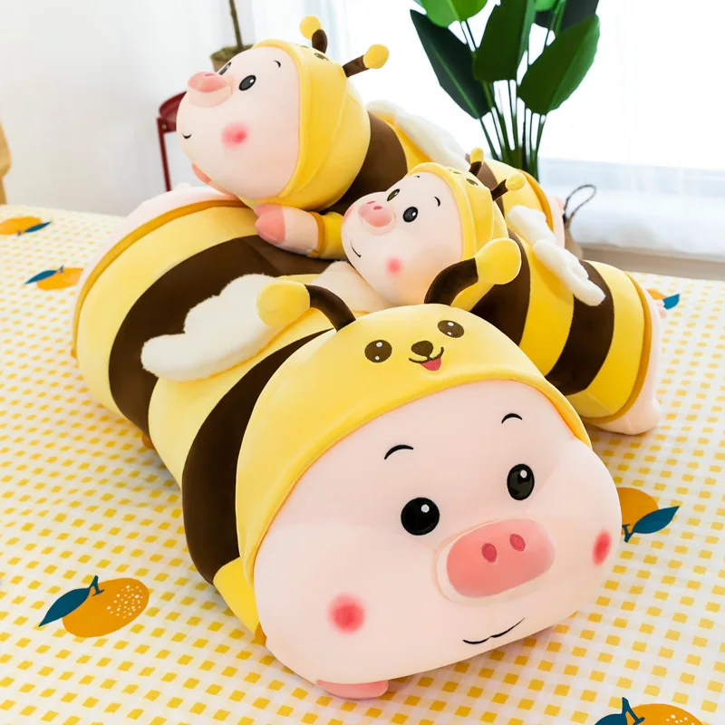 

New Bee Dressing Pig Plush Toy Bee Suit Piggy Stuffed Cartoon Animals Hug Throw Pillow Big Eyes Pig Doll Cuddly Plushies for Kid