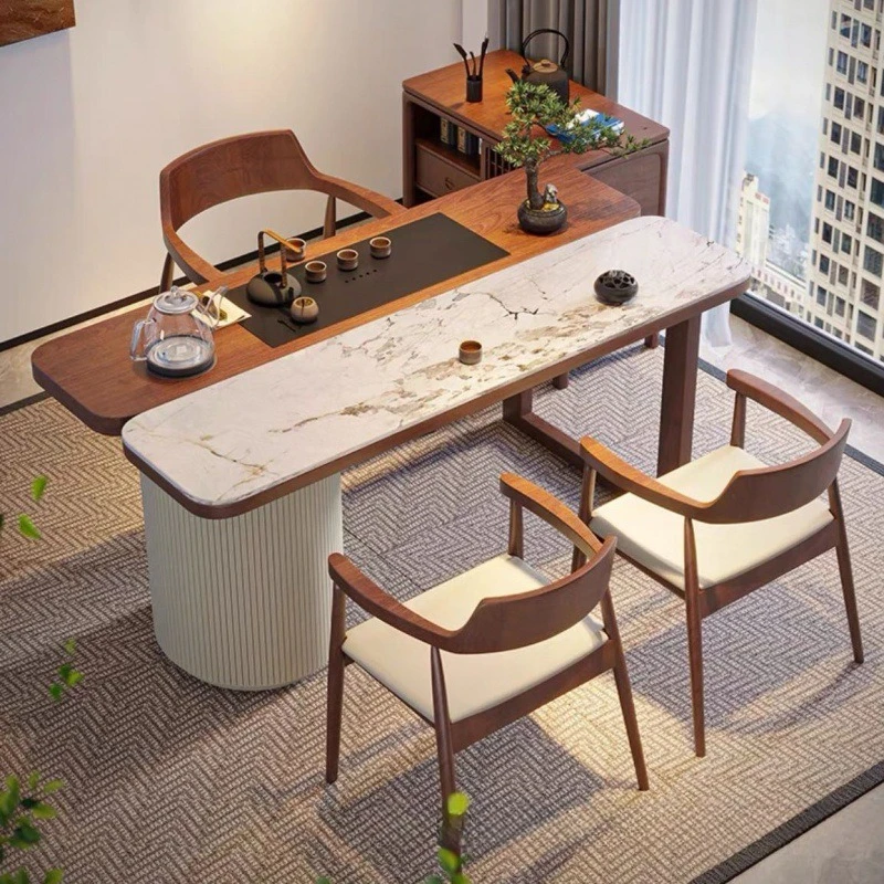 

New Chinese solid wood balcony tea table and chair combination rock slab