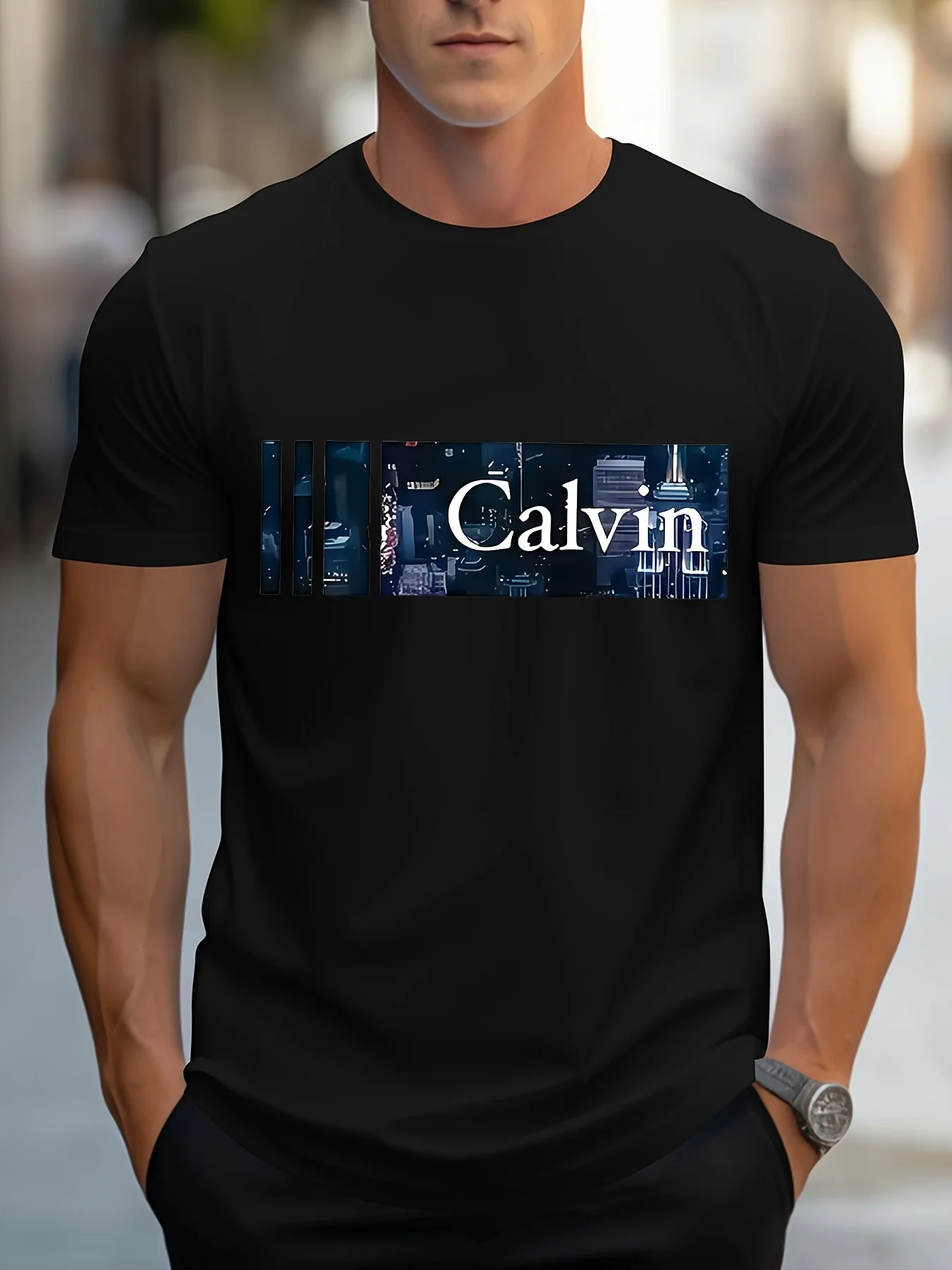 

Red & Blue City Skyline Print with Bold Lettering T-Shirt 100% Cotton O-Neck Short Sleeve Summer Casual Mens T-shirt Streetwear