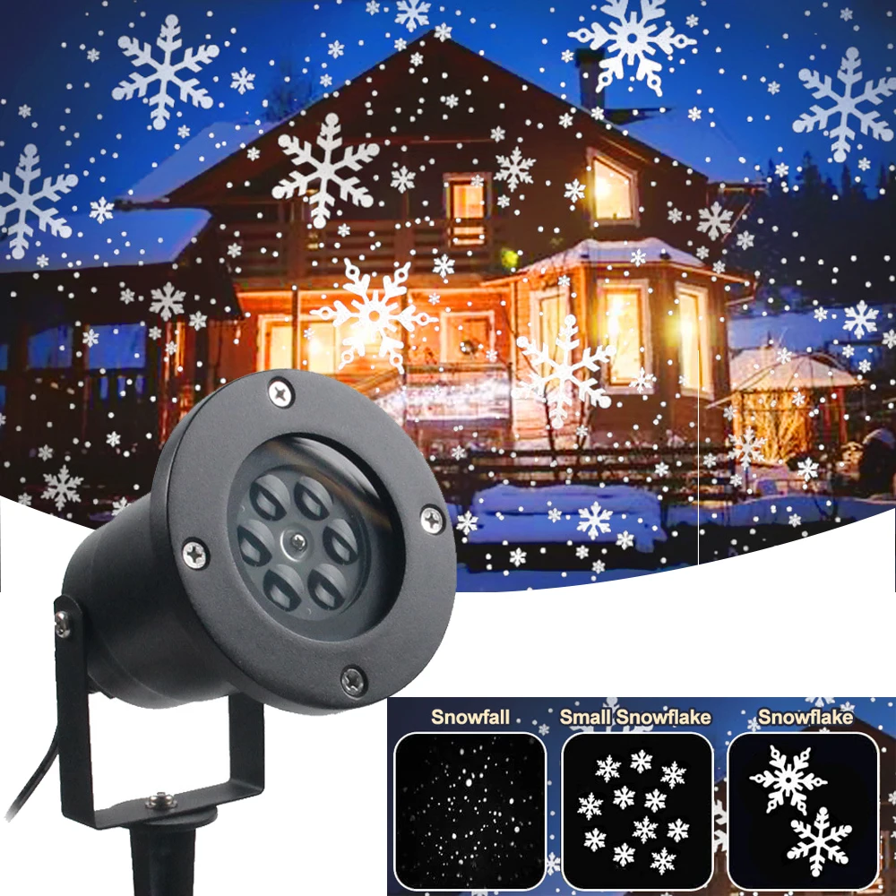 

Christmas Snowflake Projector LED Stage Light Fairy Lights Rotating Dynamic White Snow Projection Lamp Indoor New Year Ornaments