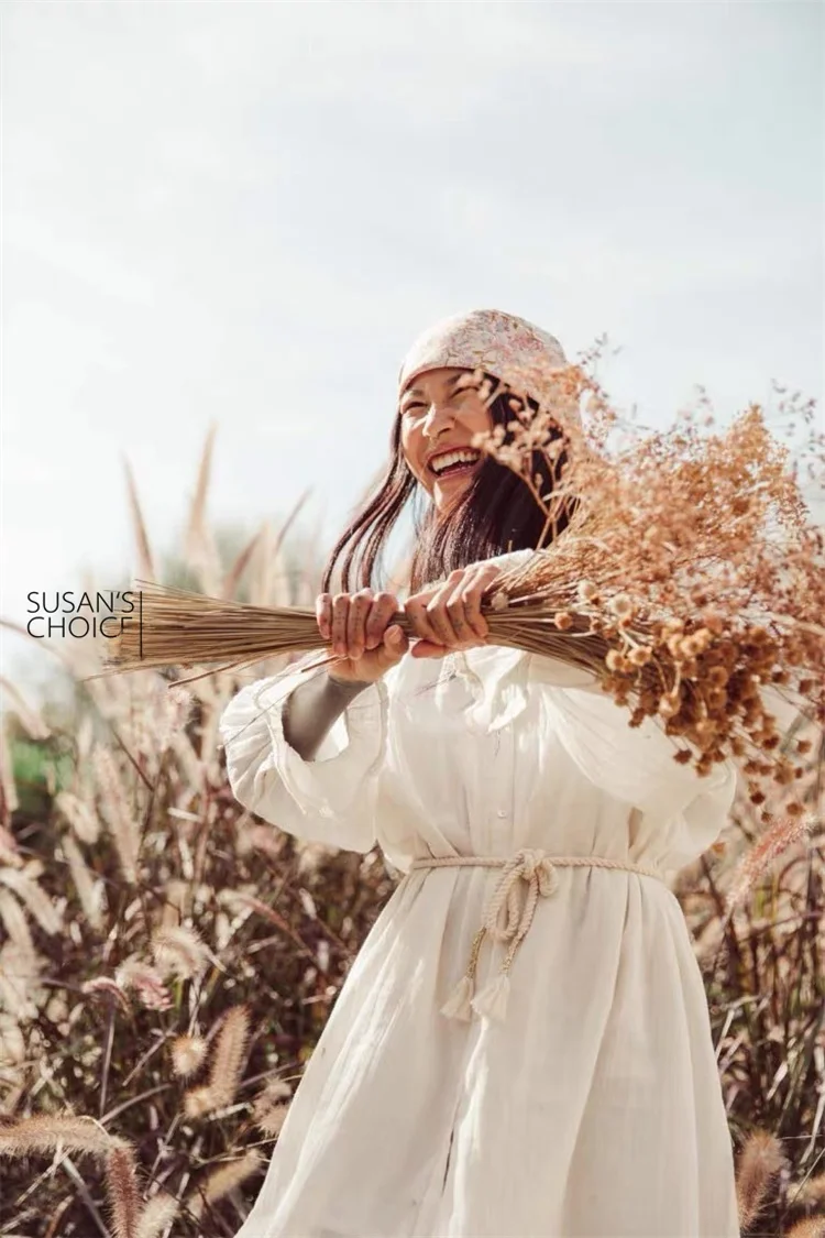 Susan Cotone organico lungo Sve Bianco ricamato in pizzo con cintura Dr V-ne Vita alta A-line ort Dr Commute Colore puro