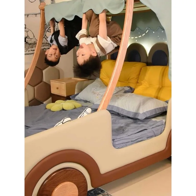

Solid wood children's bed car bed creative with guardrail bedroom tent tree house bed