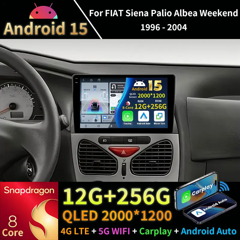 Auto Carplay Multimedia para FIAT Siena/Palio/Albea/Weekend 1996 - 2004 coche Android 15 Radio de coche vídeo estéreo GPS 2din unidad principal