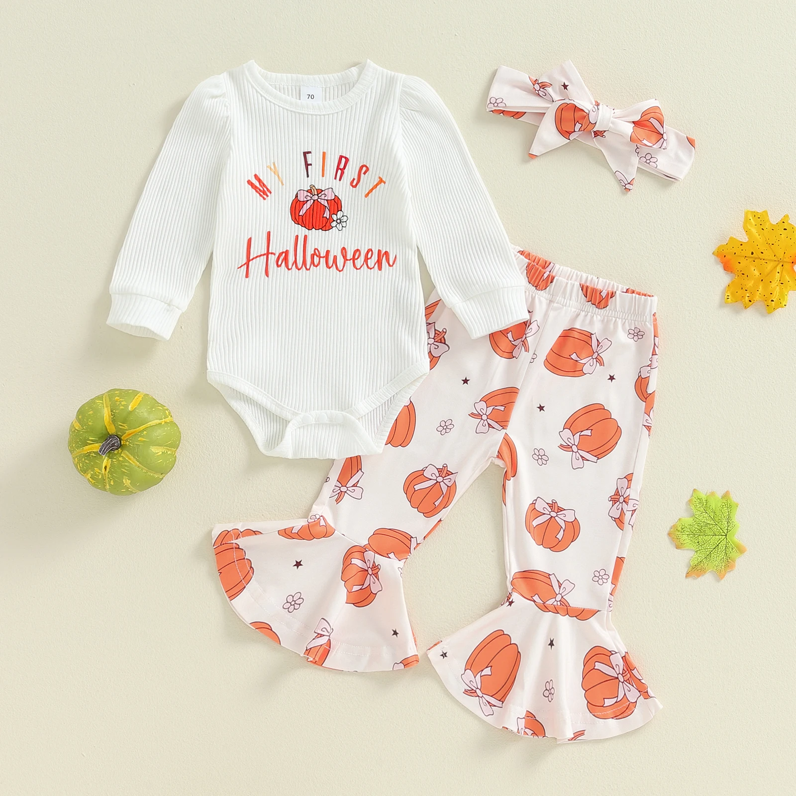 

Комплект одежды для новорожденных девочек, комбинезон с надписью, штаны с принтом тыквы, повязка на голову