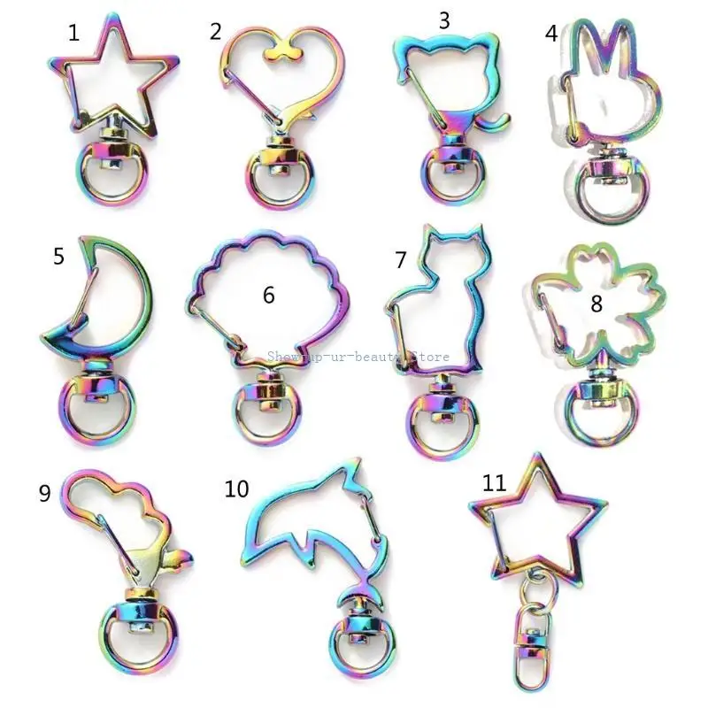 

R9JE 10x Heart Star Star Caychain Lobster Clapp Lanyard для W/ Keyring Rainbow Metal