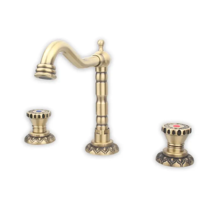 

Дюймовый смеситель для ванной комнаты с 3 отверстиями, античная латунь, твердая латунь, винтажный смеситель для раковины, двойные рычажные ручки, усилитель, поворотный излив на 360 градусов, ретро евро