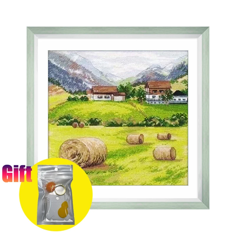 DIY needlework landscape pattern cross stitch kit 11ct aida fabric Green grasslands in Europe delicate handmade for adult