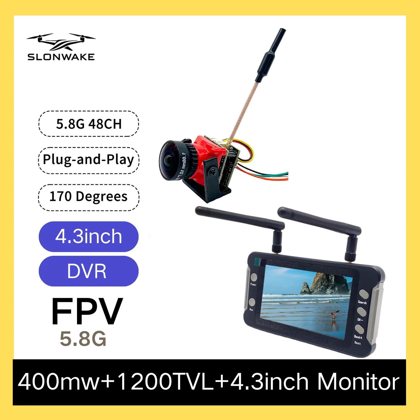 5.8G FPV Monitor with DVR  4.3 Inch LCD Display and 5.8G 48CH 400mW Transmitter Starlight HDR OSD 1200TVL fpv camera for RC VTX