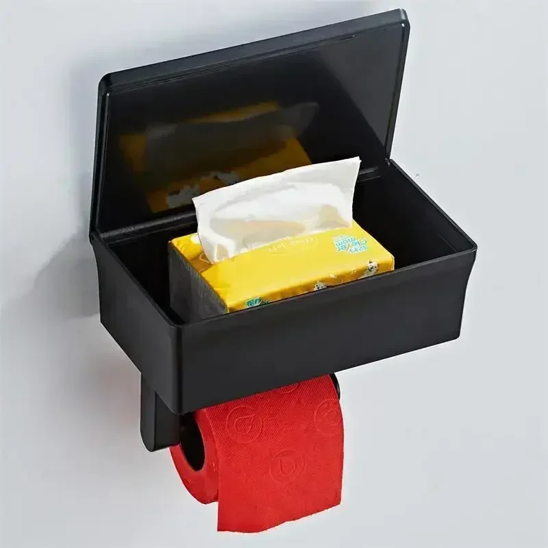 

2pcs 2 In 1 Home Adhesive Toilet Paper Holder Box Wall Mount Toilet Paper Roll Box with Shelf and Storage Box