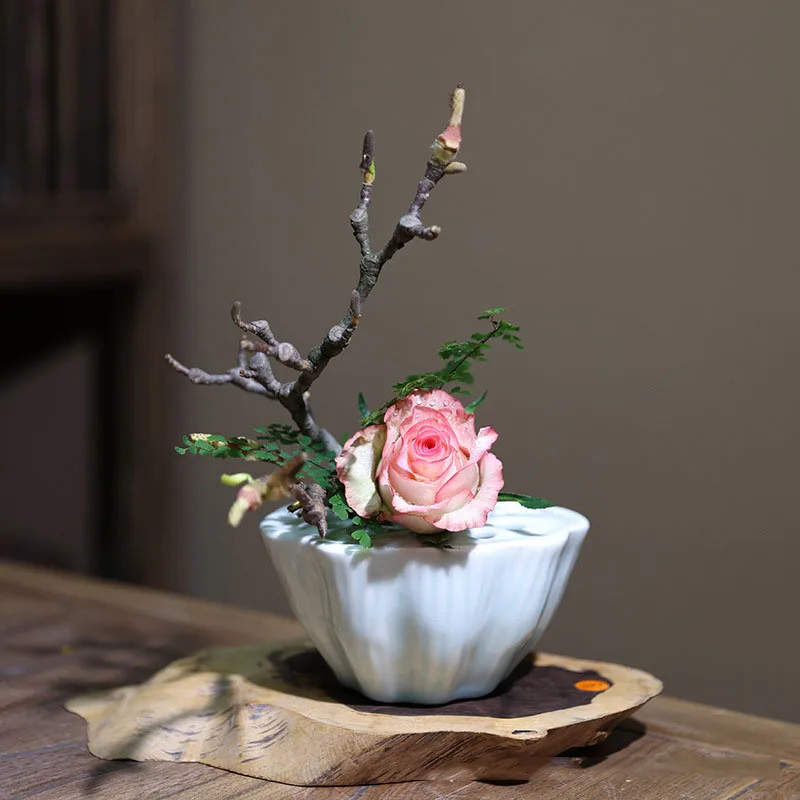 1pc Ceramic Lotus Blossom Flower Arrangement, Hydroponic Zen Meaning, Chinese Style Flower Arrangement, Bowl Flower, Art Dried