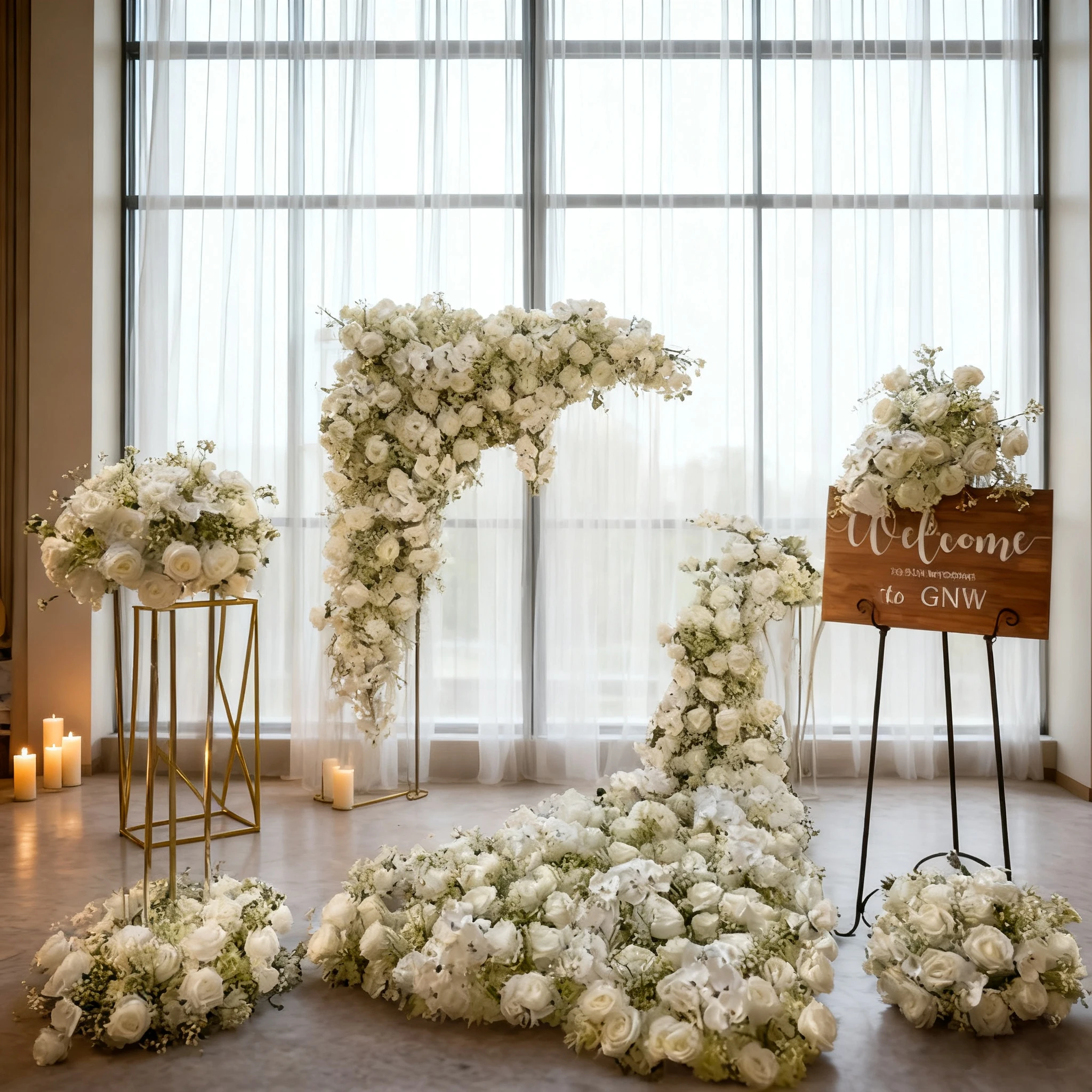 Silk Rose Flowers Baby's Breath Runners Ball Artificial Bridal Decor Gypsophila Wedding Arch Flower For Backdrop Decoration