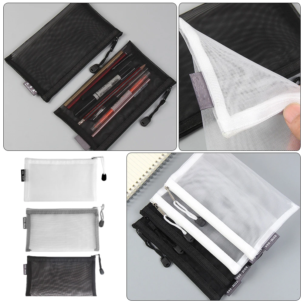 

3pcs Clear Mesh Pencil Case Large Capacity Portable Mini Pouch Nylon Zippered ganizer Bags School Supplies Storage