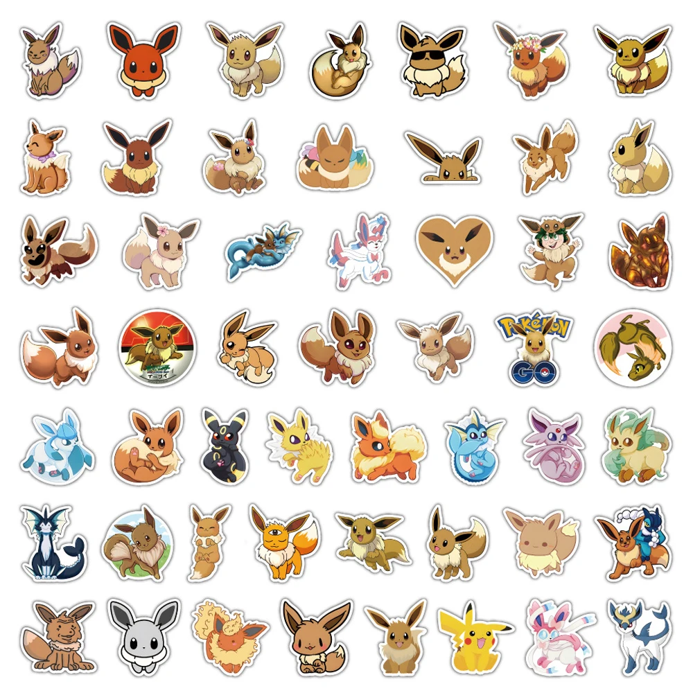 10/30/50pcs Cartoon Pokemon Eevee Stickers Kawaii DIY Graffiti Skateboard Laptop Phone Vinyl Cute Anime Sticker for Kids Toys