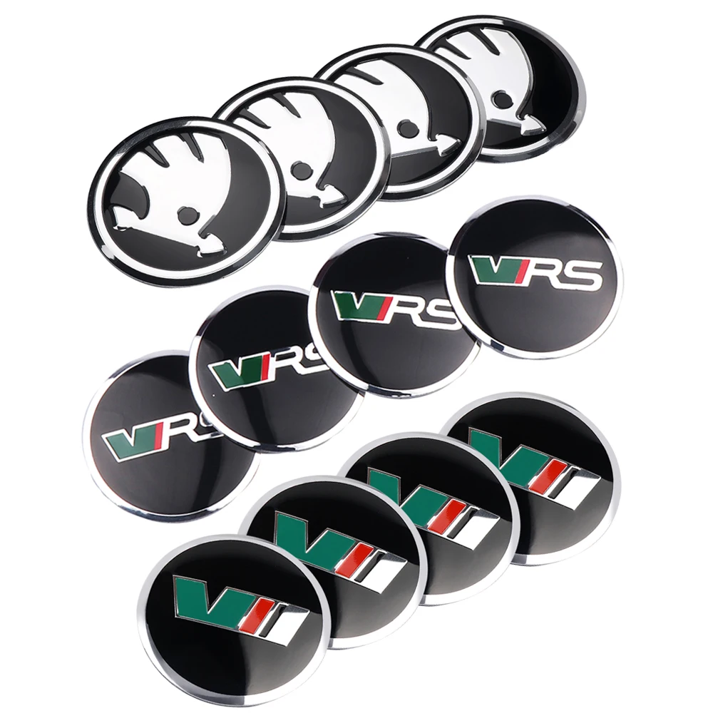 4Pcs 56MM Car Wheel Center Hub Caps Sticker Hub Badge Cover For Skoda Octavia A5 3 2 VRS Vision Kodiaq Rapid Fabia VII Superb RS