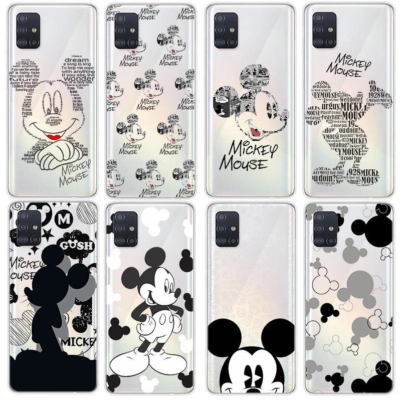 Disney White Mickey Mouse Phone Case For Samsung Galaxy A73 A53 A33 A72 A52 A12 A71 A51 A21S 4G 5G Transparent Silicone Shell