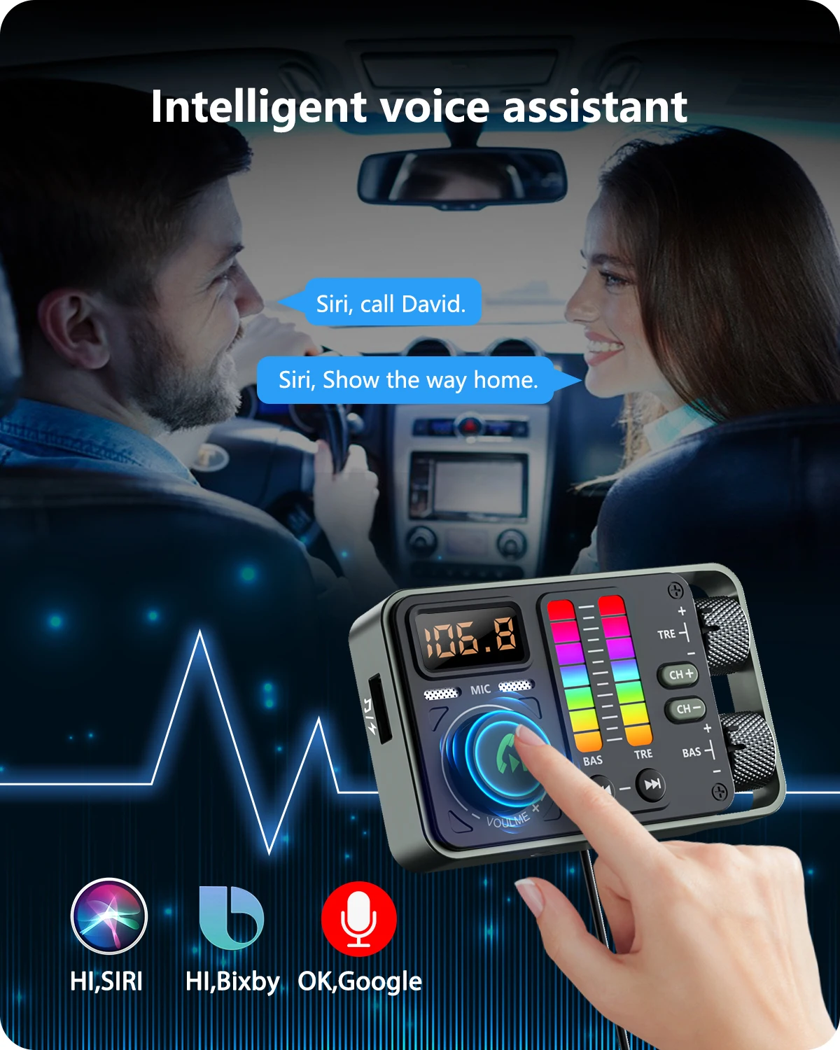 LENCENT Bluetooth 5.3 Car FM Transmitter, Hi-Fi Treble & Bass Music Player, PD20W QC18W Fast Car Charger, Radio Bluetooth Car Ad