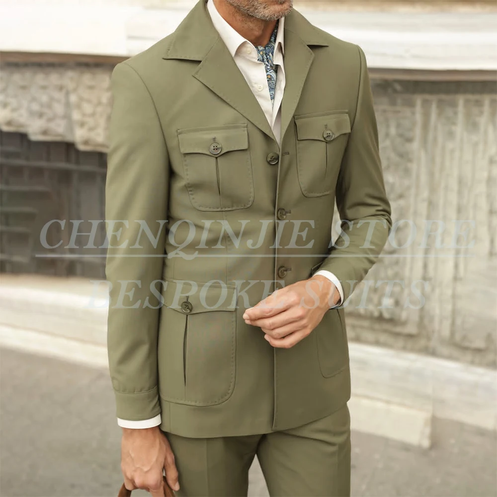 Slim Fit Men's Suits For Office Lady Casual Chic Single Breasted Notch Lapel Skinny 2 Piece Jacket Pants Outfits Costume Homme