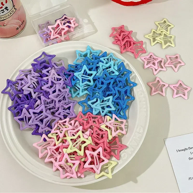 Y2K Bobby Pin Girl Colorful Stars Barrettes Metal Snap Clips Kid Korean BB Hairpins Crab Stick Headwear Hair Accessories