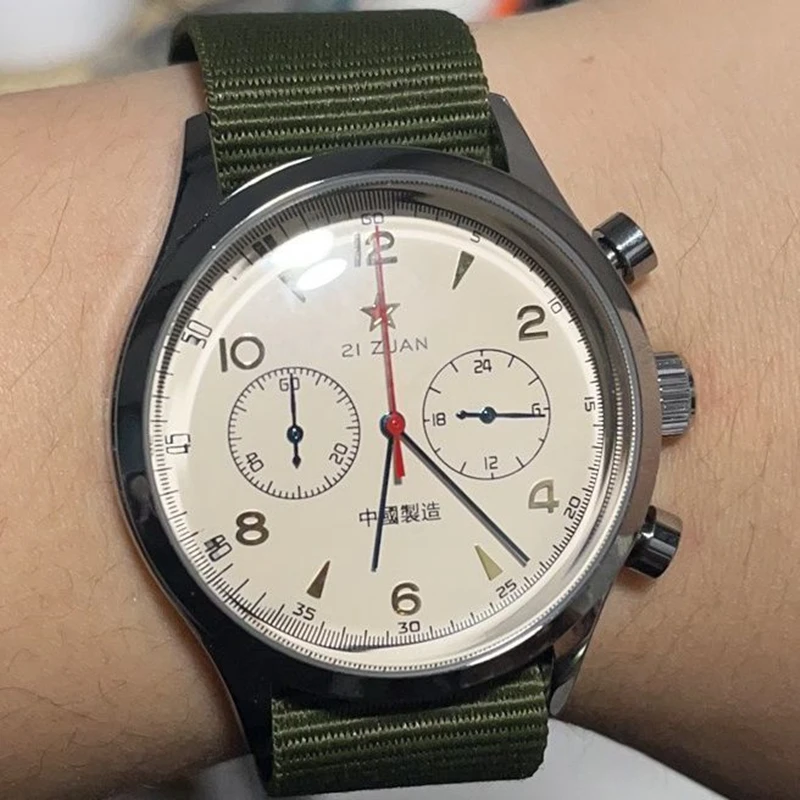 LEOCYLIN China Aviation Chronograph Quartz 1963 Watch Vintage 21 Zuan Pilot Waterproof Canvas Fashion Unique Military Male Watch