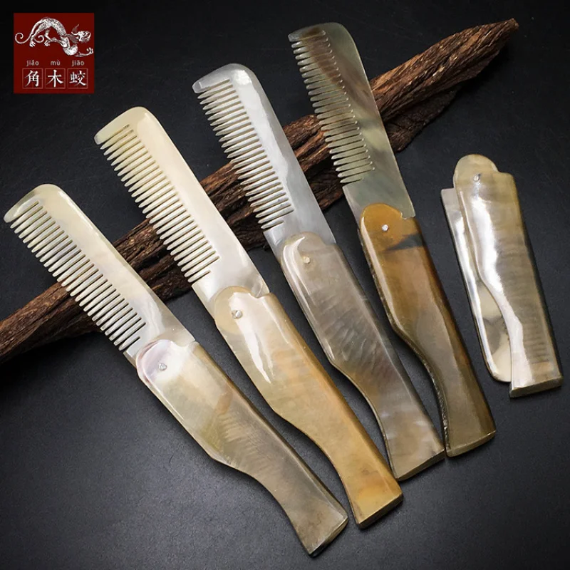 Small made of hornwood and yak horn, travel folding comb for street stall promotion