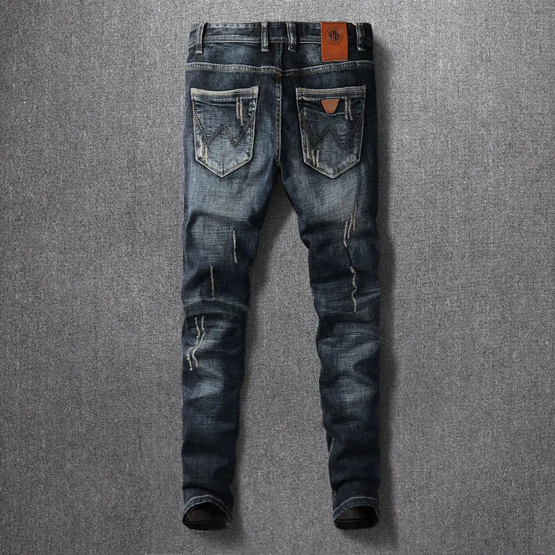 Fashion Designer Men Jeans Retro Black Blue Stretch Slim Fit Ripped Jeans Men High Quality Italian Vintage Denim Pants Hombre