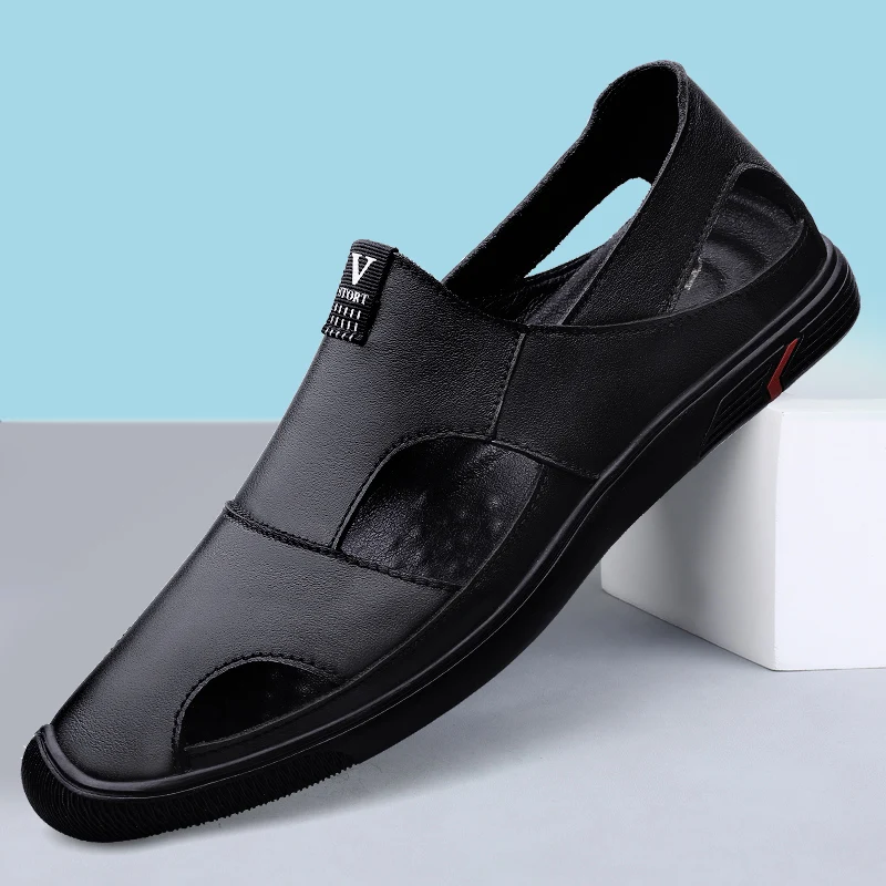 Summer New Perforated Leather Shoes Sandals Male Loafers Man Fashion Comfortable Outdoor Casual Sneakers Classic Driving Sandals