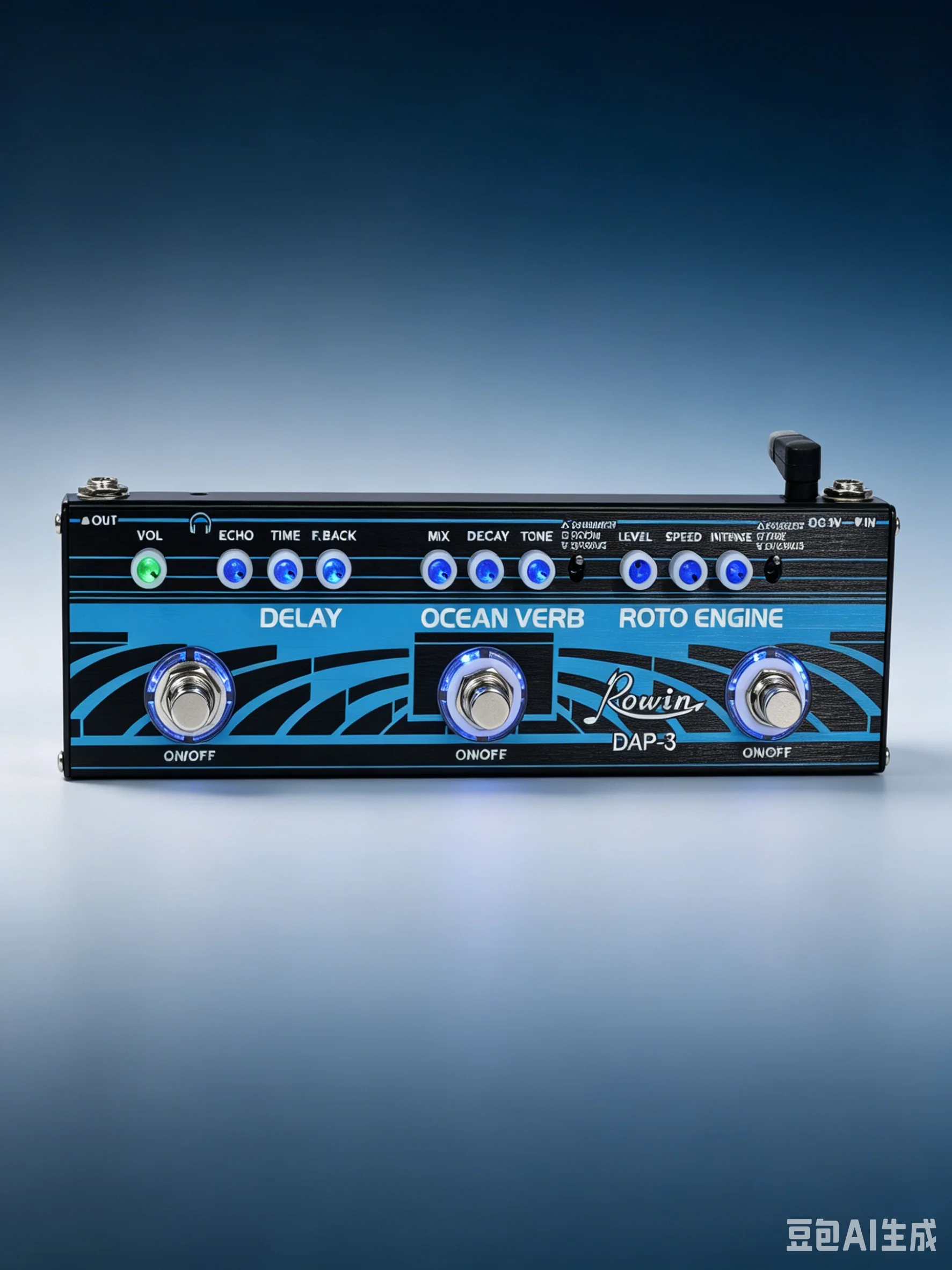 Rowin DAP-3 Multi Effect Pedal Delay Reverb Rotary Modulation 3-in-1 True Bypass Guitar Stompbox