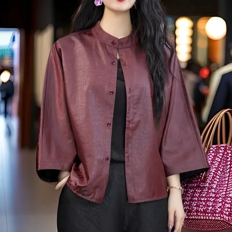 

Ladies Round Neck Patchwork Outwear Korean Women High-end Casual Turtle Crack Jacket Spring Autumn Femme Large Size 4XL Top Coat