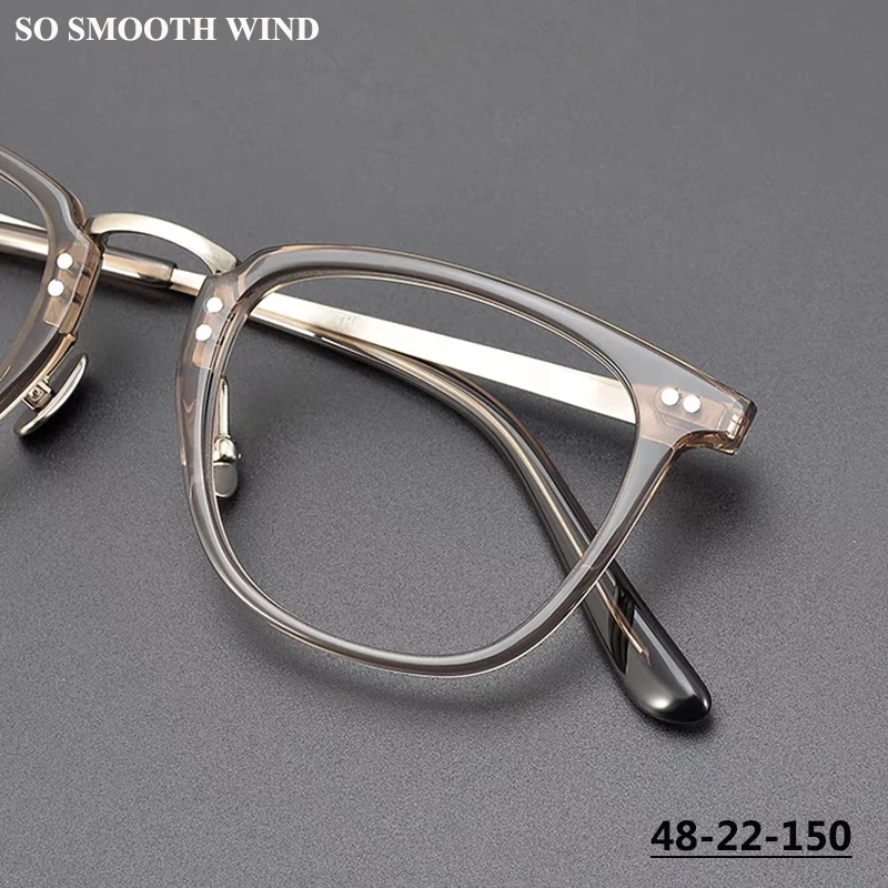 Ultra-light Retro Pure Titanium Square Glasses Frame Japanese Handmade Acetate Eyeglasses Blue Light Spectacles Makeup Eyewear