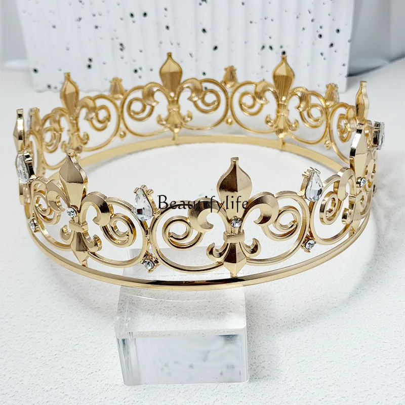 

European and American bridal headgear full round gold crown retro wedding dress hair accessories