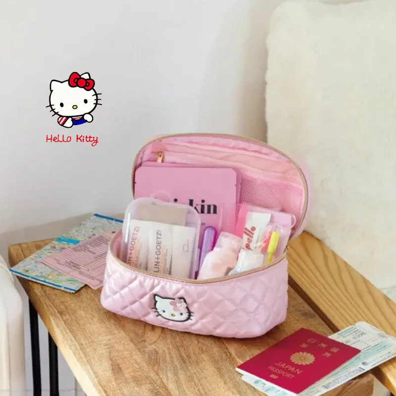 New Sanrio Hello Kitty Travel Makeup Bag Cartoon PU Soft Lightweight Multi Functional Makeup Bag Durable Zipper Travel Wash Bag